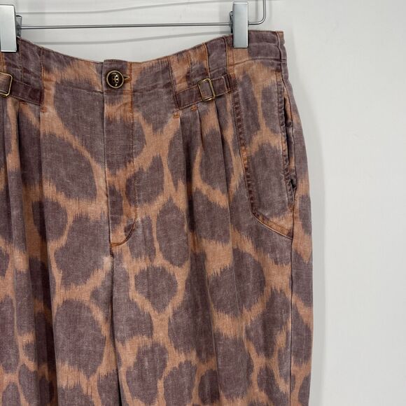 Anthropologie Pant Womens 8 Tamarind Toruser Animal Print Boho Linen Blend - Picture 4 of 9
